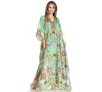 Sakkas 2001 - Yeni Femme Manches Courtes Col V Été Floral Long Caftan Robe Cover-up - 549 - OS