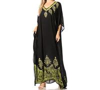 Sakkas 2005 - Leonor Boho Casual Long Maxi Caftan Robe Kaftan Cover-up LougeWear - 8-Blackgreen - OS