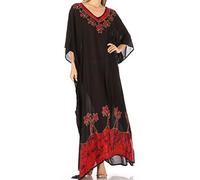 Sakkas 2005 - Leonor Femmes Boho Casual Long Maxi Caftan Robe Kaftan Cover-up LougeWear - 6-BlackRed - OS