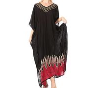 Sakkas 2005 - Leonor Femmes Boho Casual Long Maxi Caftan Robe Kaftan Cover-up LougeWear - 7-BlackRed - OS