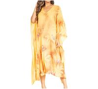 Sakkas 2027 - Clementine Third Robe Caftan tie-Dye pour Femme/Cover Up Beach Kaftan Summer - 42-Mustard - OS