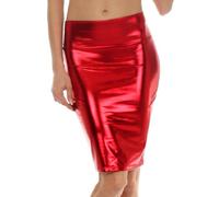 Sakkas 2695 Jupe Crayon métallique Taille Haute Shiny Metallic - Rouge - Large