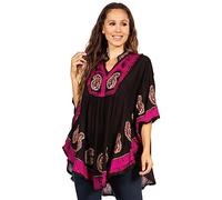 Sakkas 30A - Amori Haut Poncho/Robe de Plage Col V Brodée - Noir/Rose - OS