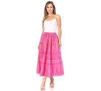 Sakkas 554 Gitane Brodée Solide/Bohème Pleine/Maxi/Longue Jupe en Coton - Rose - OS