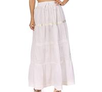 Sakkas 554 Jupe Coton Taille Haute/Maxi/Longue Brodée Solide Gitane/Bohémienne - Blanc/Taille Unique