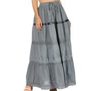 Sakkas 554 Jupe Coton Taille Haute/Maxi/Longue Brodée Solide Gitane/Bohémienne - Gris/Taille Unique