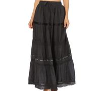 Sakkas 554 Jupe Coton Taille Haute/Maxi/Longue Brodée Solide Gitane/Bohémienne - Noir/Taille Unique