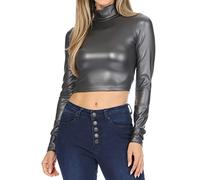 Sakkas 687121 Haut Abrégé Liquide Mat Faux Col Roulé a Manches Longues - Fabriqué aux États Unis - Gris - M