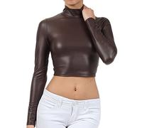 Sakkas 687121 Haut Abrégé Liquide Mat Faux Col Roulé a Manches Longues - Fabriqué aux États Unis - Marron - P