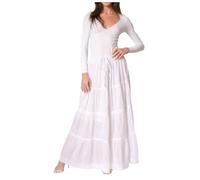 Sakkas 754 Jupe Coton Taille Haute/Maxi/Longue Brodée Solide Gitane/Bohémienne - Blanc/Taille Unique