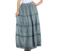 Sakkas 754 Jupe Coton Taille Haute/Maxi/Longue Brodée Solide Gitane/Bohémienne - Gris/Taille Unique