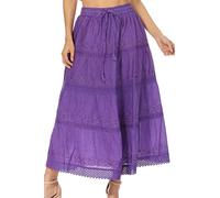 Sakkas 754M Jupe Coton Mi-Longue Brodée Solide Gitane/Bohémienne - Violet/Taille Unique