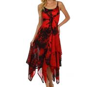 Sakkas 902 Annabella Corset Bodice Handkerchief Hem Dress - Noir/Rouge - One Size Plus