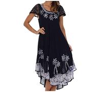 Sakkas A009 Batik Palm Tree Mancherons Caftan Robe/Cover Up - Marine - Taille