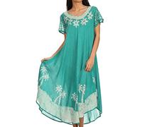 Sakkas A009 Batik Palm Tree Mancherons Caftan Robe/Cover Up - Mint/Blanc - Taille