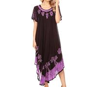 Sakkas A009 Batik Palm Tree Mancherons Caftan Robe/Cover Up - Violet - Taille