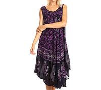 Sakkas B900 Moon and Stars Batik Caftan Tank Dress/Cover Up - Navy/Purple - OS