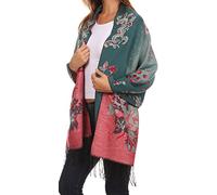 Sakkas CHS1810 Ontario Pashmina/Châle/Pèlerine/Étole Floral double couche avec bordure - 1-Sarcelle - One Size