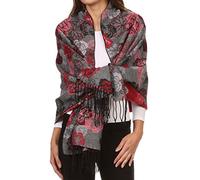 Sakkas CHS1810 Ontario Pashmina/Châle/Pèlerine/Étole Floral double couche avec bordure - 3-Rouge - One Size