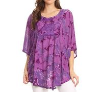 Sakkas Cleeo Long Large Tie Dye Dentelle brodée Sequin Poncho Blouse Top Cover Up