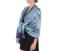 Sakkas FUPashRose06AG Châle/Echarpe/Etole Léger Deux couleurs Rose Floral Design Contours Pashmina - Bleu/Bleu marine