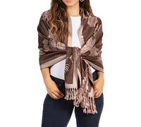 Sakkas FUPashRose06AG Châle/Echarpe/Etole Léger Deux couleurs Rose Floral Design Contours Pashmina - Marron/Beige
