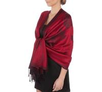 Sakkas FUPashRose06AG Châle/Echarpe/Etole Léger Deux couleurs Rose Floral Design Contours Pashmina - Rouge/Noir