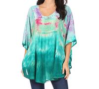 Sakkas Lepha Long et Large, Multicolore Tie Dye Sequin brodé Poncho Top Blouse