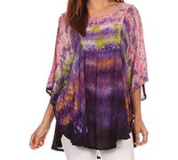 Sakkas Lepha Long et Large, Multicolore Tie Dye Sequin brodé Poncho Top Blouse