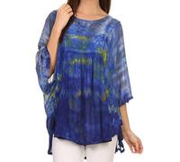 Sakkas Lepha Long et Large, Multicolore Tie Dye Sequin brodé Poncho Top Blouse