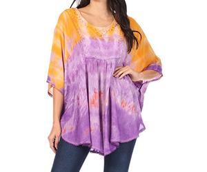 Sakkas Lepha Long et Large, Multicolore Tie Dye Sequin brodé Poncho Top Blouse