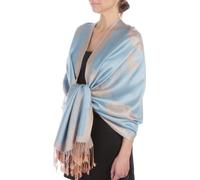 Sakkas PashRose06AG léger deux tons Rose Floral Fringe conception Pashmina Foulard/volé/Wrap - Powder Blue/Beige