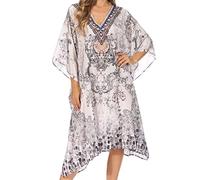 Sakkas - ShortCaftan MiuMiu Ligthweight Summer Printed Short Caftan Dress/Cover Up - 496 - OS