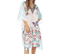Sakkas - ShortCaftan MiuMiu Ligthweight Summer Printed Short Caftan Dress/Cover Up - FLW244-White - OS