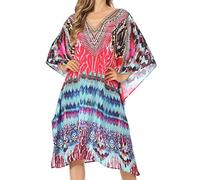 Sakkas - ShortCaftan MiuMiu Ligthweight Summer Printed Short Caftan Dress/Cover Up - UM232-Multi - OS