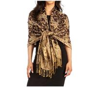 Sakkas Soft Châle/Wrap/Écharpe Pashmina Jacquard Paisley Double Couche Soyeux - Noir/Or