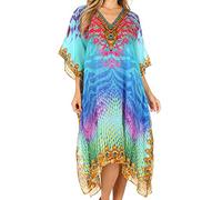 Sakkas SS1649 KF60024AT - ShortCaftan MiuMiu Lighthweight été imprimé Caftan Robe Courte/Cover Up - Rose/Multi - OS