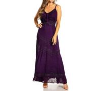Sakkas Stonewashed Rayon brodée Bretelles réglables Robe Longue - Violet - L/XL