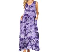 Sakkas TD52 - Robe Longue imprimée Longue débardeur sans Manches Leonor pour Femmes avec Poches et Liens - TD52-812-Violet - OS
