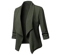 Sakko Blazer court sportif et élégant pour robe pour femme vestes printemps blazer grandes tailles veste d'été légère manches 3/4 cardigan slim fit affaires bureau veste courte costume, Vert kaki, XL