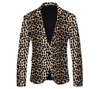 Sakko Homme Hipster Léopard Blazer Smoking Blazer Luxe Rainuré Revers Slim Fit Élégant Sport Manteaux Veste avec Imprimé Animal Léopard Revers Creux Léger Manteau de Sport Veste de Costume, jaune, L