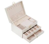 Saklifuo Boîte à bijoux à 3 étages avec 2 tiroirs, pour collier, boucles d'oreilles, bracelets, bagues, organiseur verrouillable en velours, idée cadeau