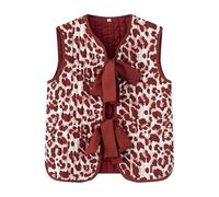 Saklifuo Y2K Gilet matelassé sans manches floral esthétique mignon court noué sur le devant léger rembourré gilet d'extérieur, Imprimé léopard rouge., M