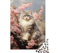 Sakura Cat Puzzle Cherry Blossom Cat 1000 Pièces Papier Recyclé pour Adultes Et À Partir De 12 Ans Puzzle Très Difficile E Stimolante 52x38cm/1000pcs