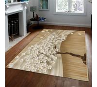 Sakura Cherry Blossom pour le salon Chambre à coucher Cuisine Salle manger Tapis beige neutre doux poils ras traditionnel de style japonais Résistant aux taches Enfants et animaux acceptés 140x200cm