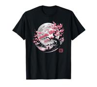 Sakura Cherry Blossom Scène de nuit Lune Kanji Japon Esthétique T-Shirt