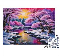 Sakura d'hiver Puzzles 1000 Pièces Papier recyclé pour Adultes Puzzle pour Adultes Jeu Familial Stimulant Activité Amusante pour la Maison Excellente idée Cadeau 52x38cm/1000pcs