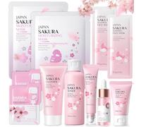 Sakura Ensemble de Soins de la Peau 11 Pièces, avec Crème Nettoyante, Toner, Sérum, Kit de Soins de La Peau Hydratants, Coffret Cadeau de Soins de la Peau pour Adolescentes et Femmes