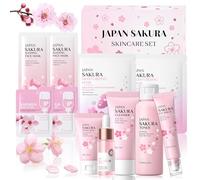 Sakura Ensemble de Soins du Visage 11 Pièces,Sakura Skin Care Set avec Nettoyant Visage,Toner,Contour Yeux,Sérum,Crème,Sakura Coffret Soin Visage Femme pour Adolescentes Fille et Femmes