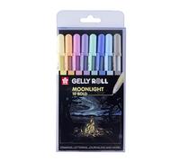 SAKURA Gelly Roll Moonlight 10 stylos gel - 8 couleurs pastel set - pointe médium 0.5 mm - encre lisse à base d'eau - éclatant sur papier blanc et noir - brille sous la lumière noire